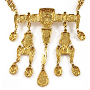 Vintage Signed Pauline Rader Egyptian Revival Runway Couture Gold Tone Necklace c. 1970
