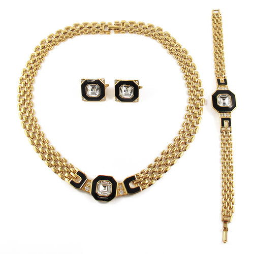 Vintage Signed Vintage Gold Plated Trifari Necklace, Bracelets & Earrings Parure (Set) c. 1950's