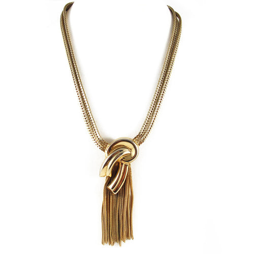Vintage double chain gold knot tassel necklace c. 1960's