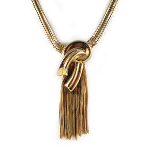 Vintage double chain gold knot tassel necklace c. 1960's