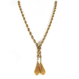 Vintage gold plated double filigree tassel necklace c. 1970's