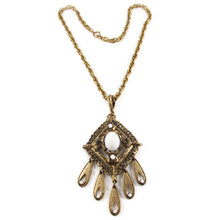 Load image into Gallery viewer, Antique Brushed Gold Plated Pendant With White Glass Beads c. 1970&#39;s - Harlequin Market