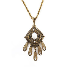 Load image into Gallery viewer, Antique Brushed Gold Plated Pendant With White Glass Beads c. 1970&#39;s - Harlequin Market