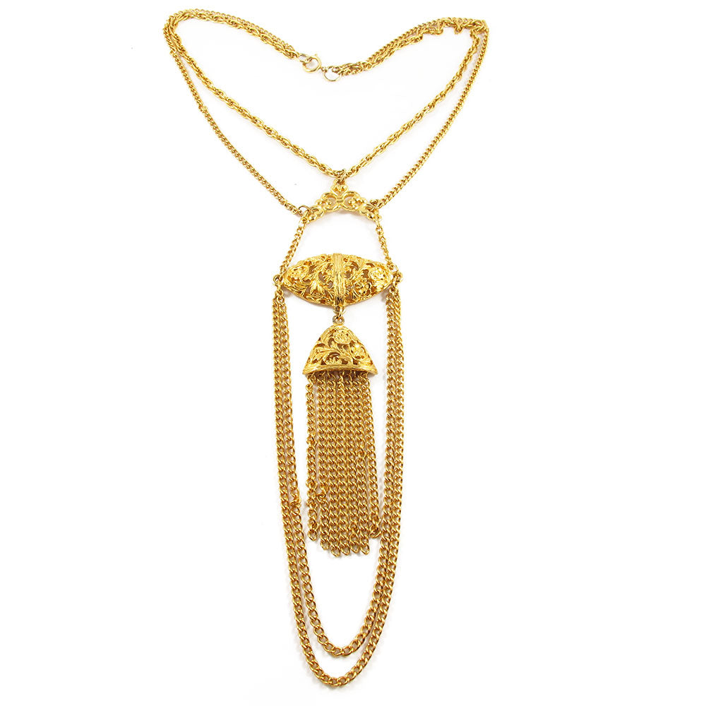 Vintage gold plated USA tassel and pendant necklace c. 1980's
