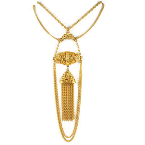 Vintage gold plated USA tassel and pendant necklace c. 1980's