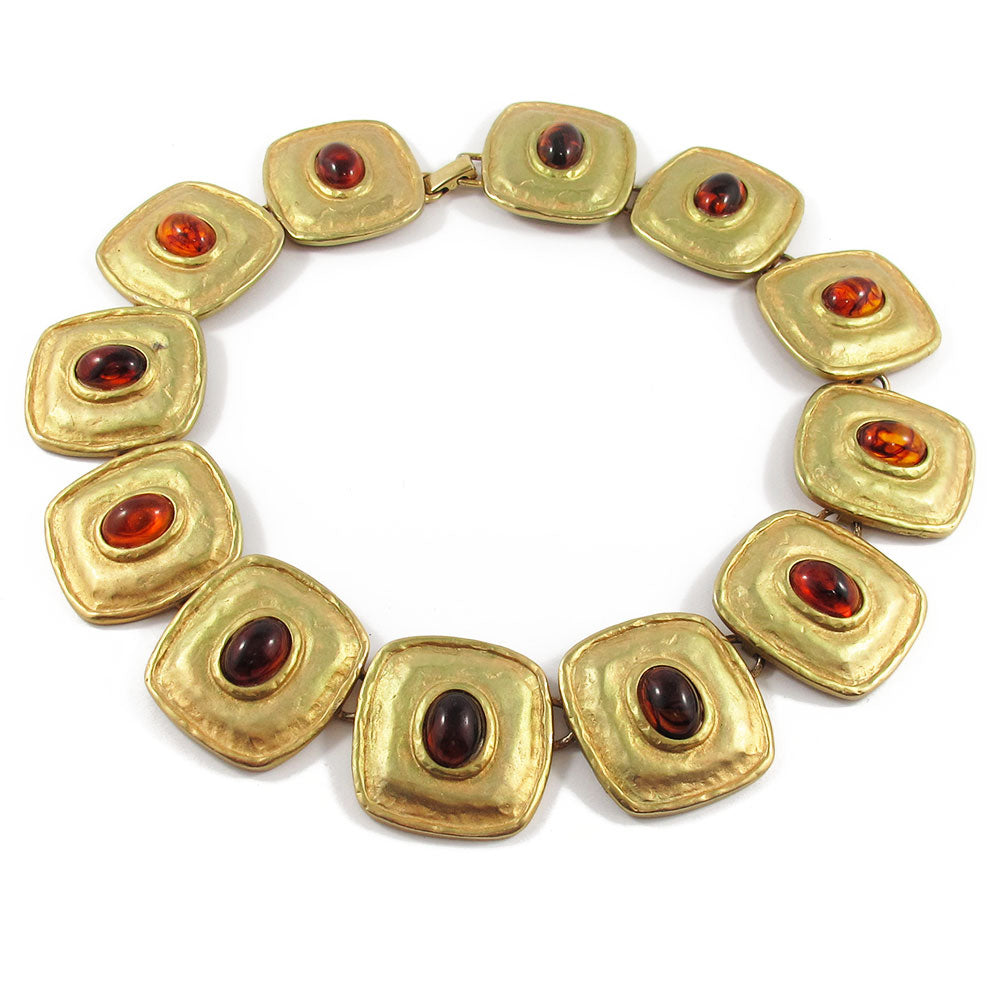 French vintage disc necklace with glass amber beads c.1950's