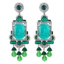 Load image into Gallery viewer, Lawrence VRBA Signed Large Statement Crystal Princess Earrings - Green, Clear (clip-on)