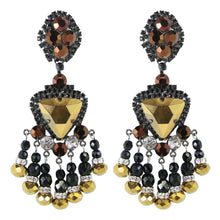 Load image into Gallery viewer, Lawrence VRBA Signed Large Statement Crystal Earrings - Black, Gold (clip-on)