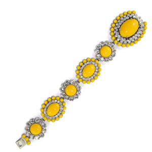 Miu Miu Pre-Owned Signed Yellow Glass Cabochon & Clear Crystal Statement Bracelet