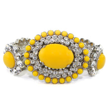 Load image into Gallery viewer, Miu Miu Pre-Owned Signed Yellow Glass Cabochon &amp; Clear Crystal Statement Bracelet