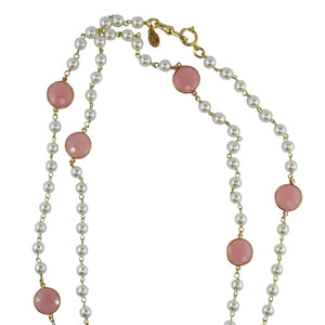 By Phillippe Paris for Harlequin Market Gold Tone Chain Necklace with Faux Pearls & Vintage Pastel Pink Beads Necklace - Harlequin Market