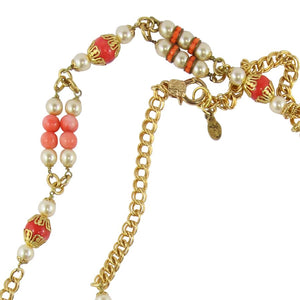By Phillippe Paris for Harlequin Market Gold Tone Chain Necklace with Faux Pearls & Vintage Coral Beads Necklace - Harlequin Market