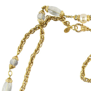 By Phillippe Paris for Harlequin Market Gold Tone Chain Necklace with Clear Vintage Beads & Faux Pearl - Harlequin Market