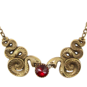 RARE & Collectible Vintage Joseff of Hollywood Coiled Snake-Serpent, Ruby Red Cabochon Necklace c. 1950
