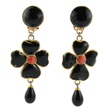 Load image into Gallery viewer, Statement Pate-de-verre (hand-poured-glass) delicate black flower drop (clip-on) earrings