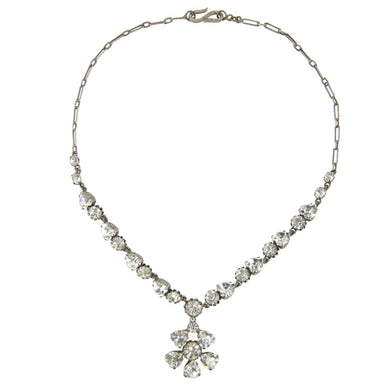 Delicate French Vintage Clear Crystal Flower Necklace c.1940s