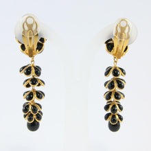 Load image into Gallery viewer, Stunning Unique Statement Pate-de-verre (hand-poured-glass) delicate black &amp; gold flower &amp; leaf drop (clip-on) earrings