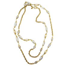 Load image into Gallery viewer, By Phillippe Paris for Harlequin Market Gold Tone Chain Necklace with Clear Vintage Beads &amp; Faux Pearl - Harlequin Market