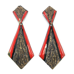 Vintage Red & Black Enamel Art Deco Drop Earrings c. 1940