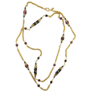 By Phillippe Paris for Harlequin Market Gold Tone Chain Necklace with Burgundy Vintage Beads - Harlequin Market