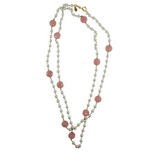 Load image into Gallery viewer, By Phillippe Paris for Harlequin Market Gold Tone Chain Necklace with Faux Pearls &amp; Vintage Pastel Pink Beads Necklace - Harlequin Market