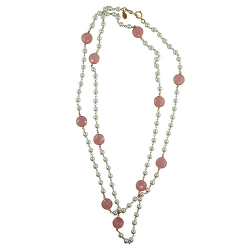 By Phillippe Paris for Harlequin Market Gold Tone Chain Necklace with Faux Pearls & Vintage Pastel Pink Beads Necklace - Harlequin Market