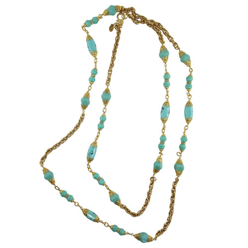 By Phillippe Paris for Harlequin Market Gold Tone Chain Necklace with Faux Antique Turquoise Glass Beads Necklace - Harlequin Market