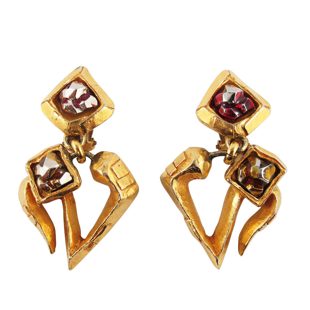 Vintage Signed Christian Lacroix gold plated abstract heart clip on earrings c. 1980