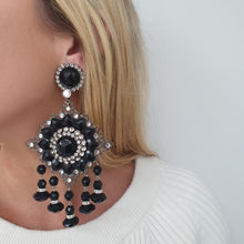 Load image into Gallery viewer, Lawrence VRBA Signed Large Statement Crystal Earrings - Black Drop Earrings (Clip-On)