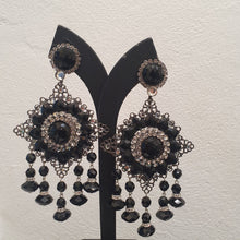 Load image into Gallery viewer, Lawrence VRBA Signed Large Statement Crystal Earrings - Black Drop Earrings (Clip-On)