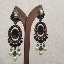 Load image into Gallery viewer, Lawrence VRBA Signed Large Statement Crystal Earrings -  Emerald Green Drop Earrings (Clip-On)
