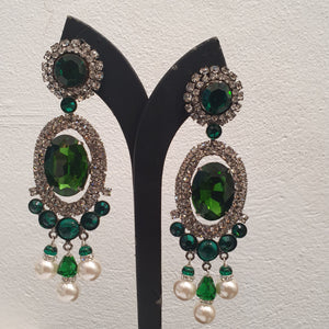 Lawrence VRBA Signed Large Statement Crystal Earrings -  Emerald Green Drop Earrings (Clip-On)
