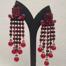 Load image into Gallery viewer, Lawrence VRBA Signed Large Statement Crystal Earrings -  Red Drop Earrings (Clip-On)
