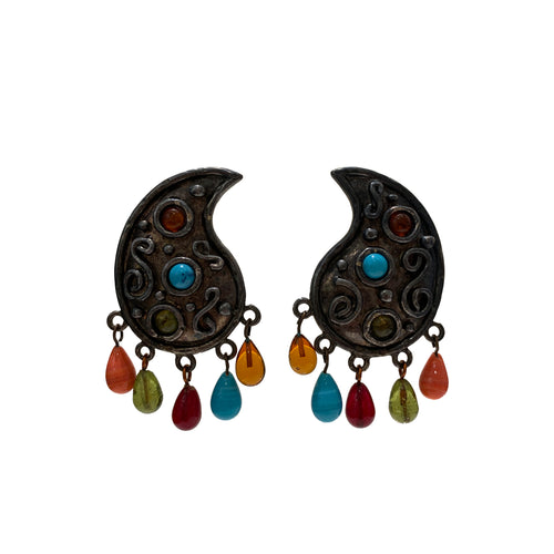 Vintage Edouard Rambaud Paisley Earrings with Stone Detailing (clip-on)