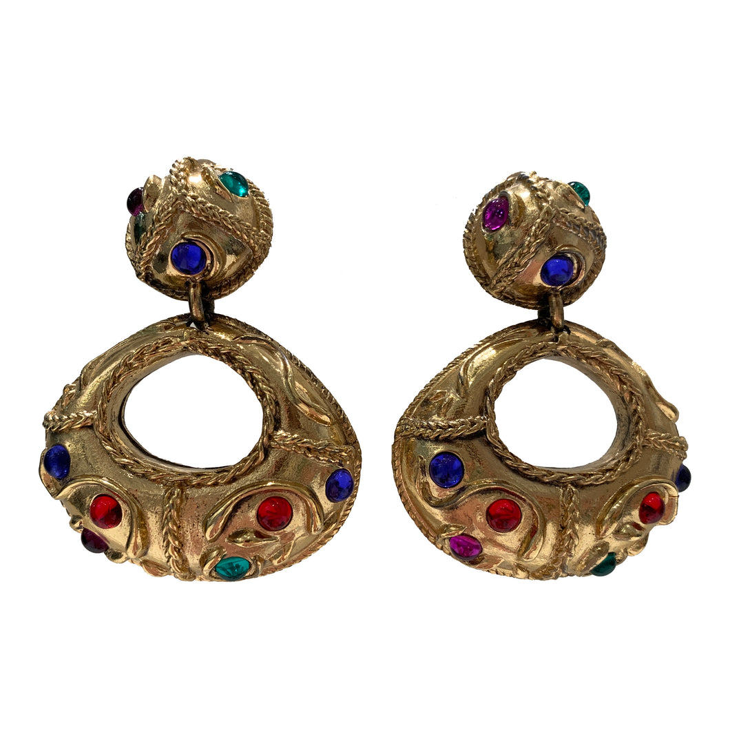 Vintage Italian Multi-Coloured Crystal and Gold Earrings (clip-on)