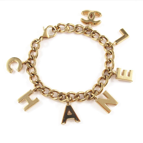 Vintage Chanel Gold Tone Logo Letter Champ Bracelet c. 1980's