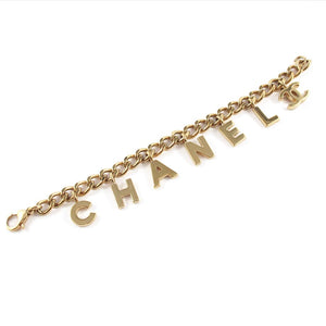 Vintage Chanel Gold Tone Logo Letter Champ Bracelet c. 1980's