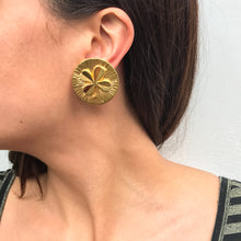 Load image into Gallery viewer, Vintage Chanel Signed Lucky Four Leaf Clover Round Gold Tone Earrings c. 1980s (Clip-on)