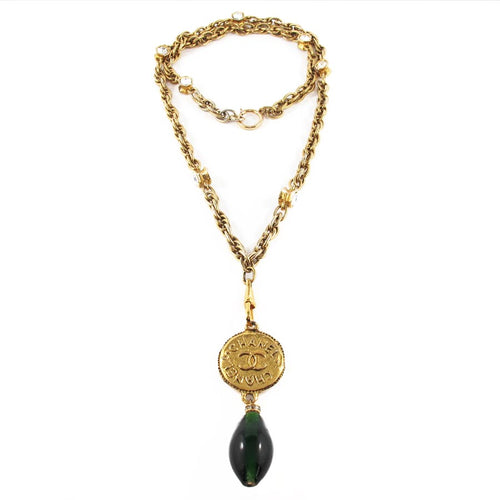 Vintage Signed Chanel Gripox and Gold Tone Chain Pendant Necklace c. 1970's