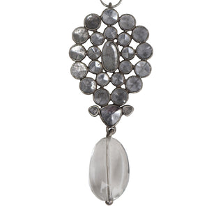 Yves Saint Laurent Signed 'YSL' Silver Tone & Clear Crystal Pendant Drop Necklace c.1970s