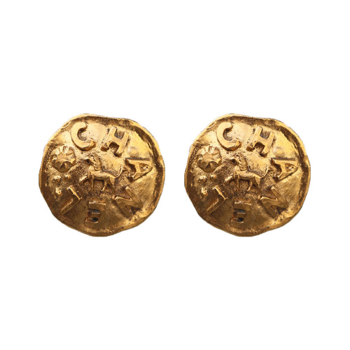 Chanel Vintage Lion Beaten Gold Tone Earrings c. 1980s (Clip-on) - Harlequin Market