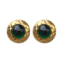 Load image into Gallery viewer, Vintage Chanel Emerald Green Gripoix &amp; Polished Criss Cross Gold Tone Earrings c. 1980s (Clip-on)