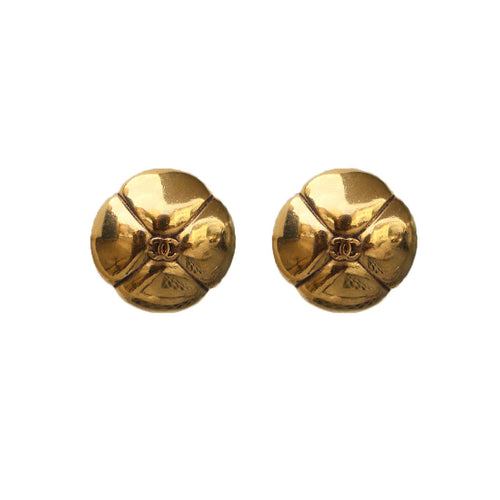 Chanel Vintage CC Four Petal Polished Gold Tone Earrings c. 1980s (Clip-on) - Harlequin Market