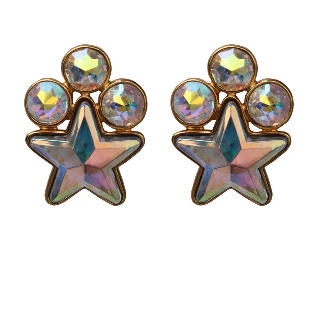 Yves Saint Laurent Signed 'YSL' Vintage Clear Crystal Star Earrings (Clip-On)