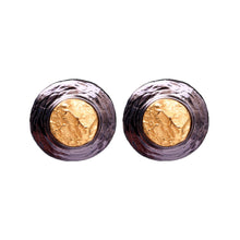 Load image into Gallery viewer, Yves Saint Laurent Signed &#39;YSL&#39; Vintage Gunmetal &amp; Gold Tone Disc Earrings (Clip-On)