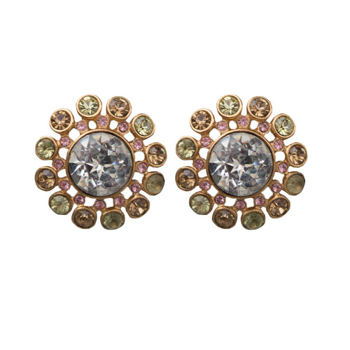 Vintage Signed Lacroix Clear Pastel Crystal Circular Earrings c.1980s (Clip-On)