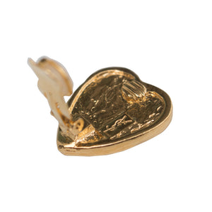 Yves Saint Laurent Signed 'YSL' Vintage Gold Tone & Red Enamel Heart Earrings (Clip-On)