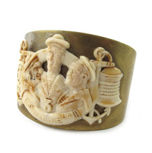 Load image into Gallery viewer, French vintage carved galalith and brass cuff &quot;de Marine La&#39; c.1930