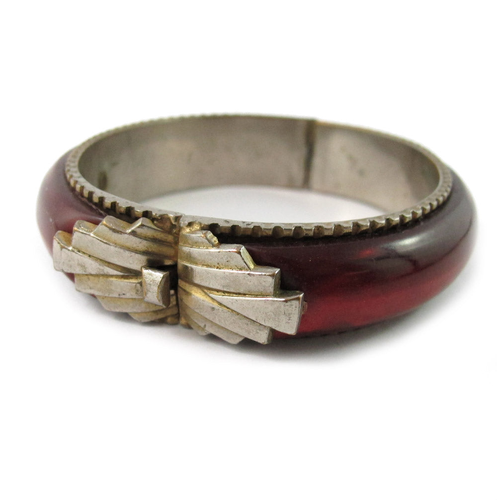 French vintage lucite and etched metal bangle c. 1930's