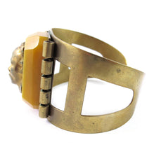 Load image into Gallery viewer, French Vintage Carved Galalith &amp; Brass Figural Face Cuff c.1930